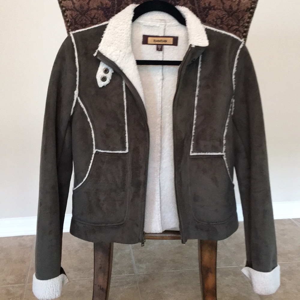 Bebe olive & cream suede jacket size medium